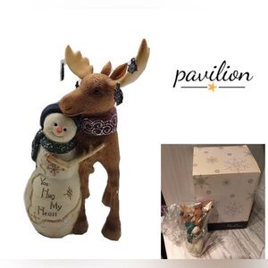 🆕PAVILION GIFT COMPANY - BIRCH HEARTS - NWT - SNOWMAN AND MOOSE FIGURINE